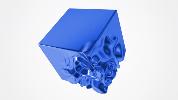 Абстрактный Куб Деформацией Жидких Волн Синий Цвет Куба Рябью Деформации — стоковое видео