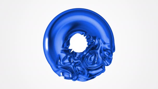 Torus 3D abstrait avec déformation d'ondes liquides. Cube de couleur bleue avec déformation des ondulations. séquences de boucle sans couture 4k .