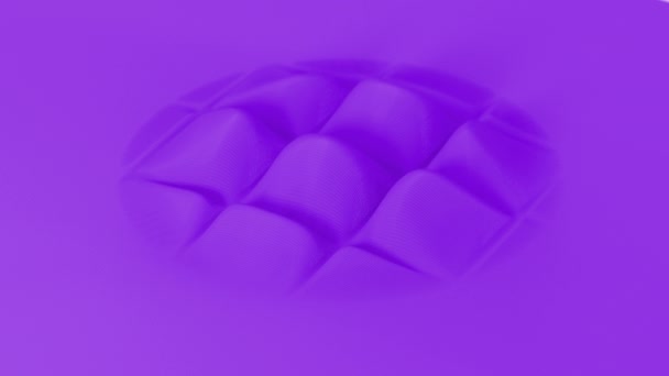 抽象3Dレンダリングワッフルグリッドや異なる幾何学的オブジェクトのような布シミュレーション 風合いのある紫色の表面 背景アニメーション — ストック動画