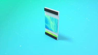 Soyut üç boyutlu izometrik telefon ve üç boyutlu renk arayüzü. Üstteki telefonda renkli uçaklar var. İş animasyonu arka plan görüntüleri. Kusursuz döngü. 