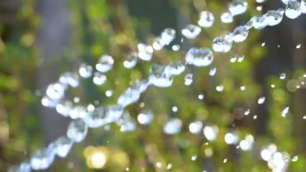 Abstrakte Wasserblasen Plätschern Zeitlupe Gartenhaus Wassertröpfchen Fliegen Auf Grünem Gras — Stockvideo