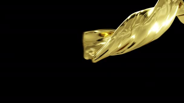 Abstract Realistic Gold Liquid Flowing Black Background Alpha Matte Chanel — Stock Video