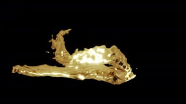 Siyah zemin üzerinde alfa mat chanel ile akan soyut gerçekçi 3D altın sıvı. Altın sıvı girdabını kapat. Kozmetik reklamları. Parlak altın akışkan bilgisayar canlandırıcıName.