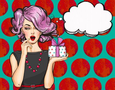 Kız hediye vintage tarzı ile. Pop Art kız. Parti Davetiyesi. Düşünme kadın. Kadın hediye ile
