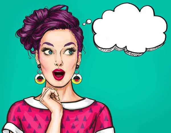 Surprised young sexy woman with open mouth.Comic woman. Amazed women. Pop Art girl. buy, wow, sale, style, retro, cool, model, flirt, love, fashion, gossip, thought, pop, shopping, new clothes, kitsch — Stock Image Surprised young sexy woman with open mouth.Comic woman. Amazed women. Pop Art girl. buy, wow, sale, style, retro, cool, model, flirt, love, fashion, gossip, thought, pop, shopping, new clothes, kitsch Stock Photo