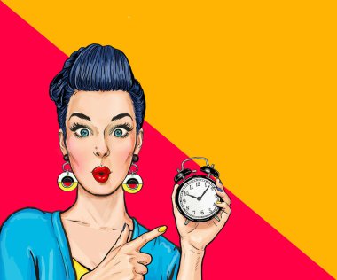Sürpriz komik kadın saati ile. Parti Davetiyesi. Doğum günü kartı. Hollywood, ev hanımı, alışveriş, son tarih, satış, wow, çok geç, omg, oops, seksi, pop, Yetişkin, genç, para, aşk, kozmetik, şık