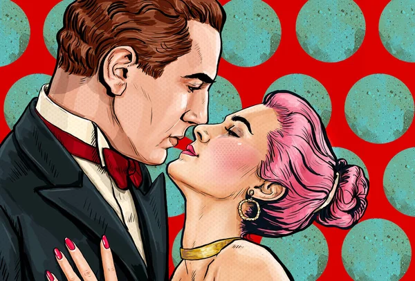 Love Couple Looking Each Others Eyes Pop Art Style Vintage — Stock Photo, Image