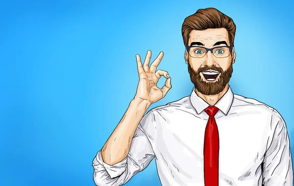 Hombre Negocios Sonriente Gafas Con Signo Feliz Oficinista Con Camisa — Foto de Stock