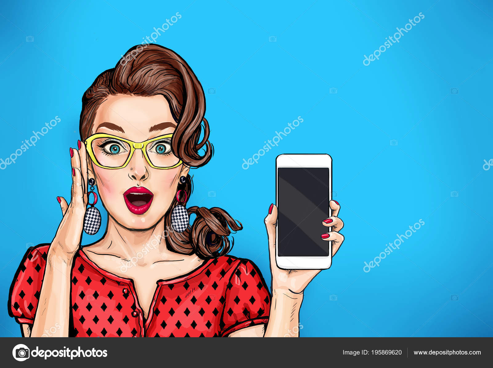 Attractive Sexy Girl Specs Phone Hand Comic Style Pop Art Stock Photo Image By C Lucky84