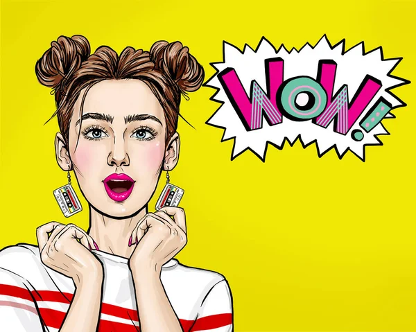 Pop Art Vrouw Met Wow Gezicht Hand Hand Met Haar — Stockfoto