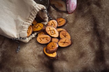 kürk üzerinde ahşap rünleri