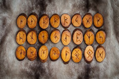 kürk üzerinde ahşap rünleri