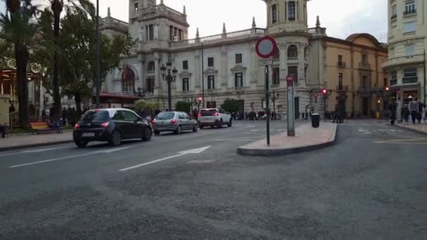 瓦伦西亚市政厅主广场的时间 — 图库视频影像