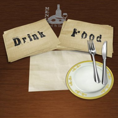 Şablon menü temiz eski kağıt tabak yığınları