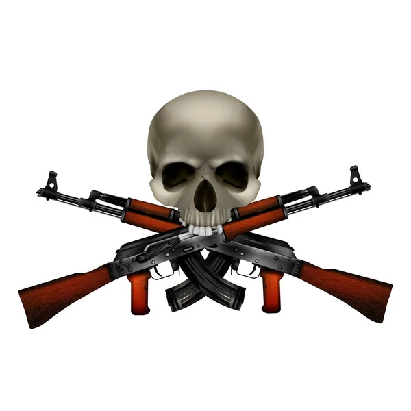 Teschio con incrociate mitragliatrici Kalashnikov — Vettoriale Stock