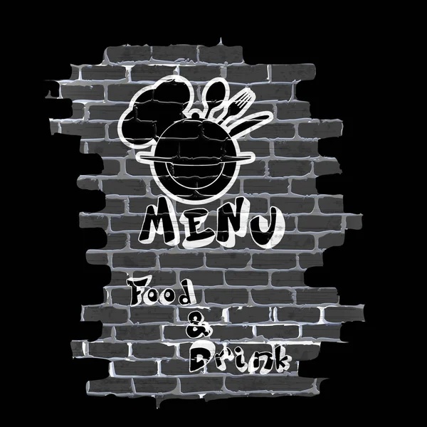 Menú de restaurante en el marco en un graffiti de pared de ladrillo — Archivo Imágenes Vectoriales
