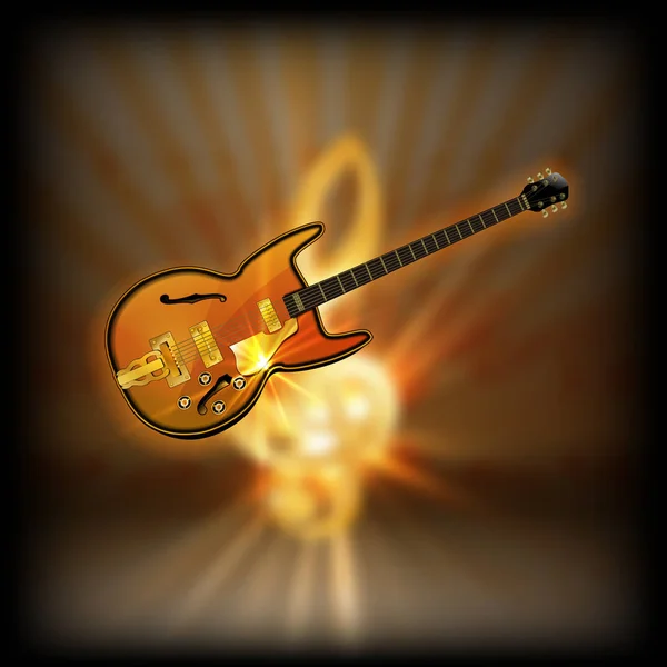 Jazz guitar on a blurred background treble clef — Stock Vector