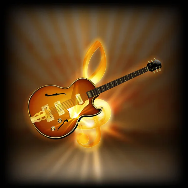Jazz guitar on a blurred background treble clef — Stock Vector