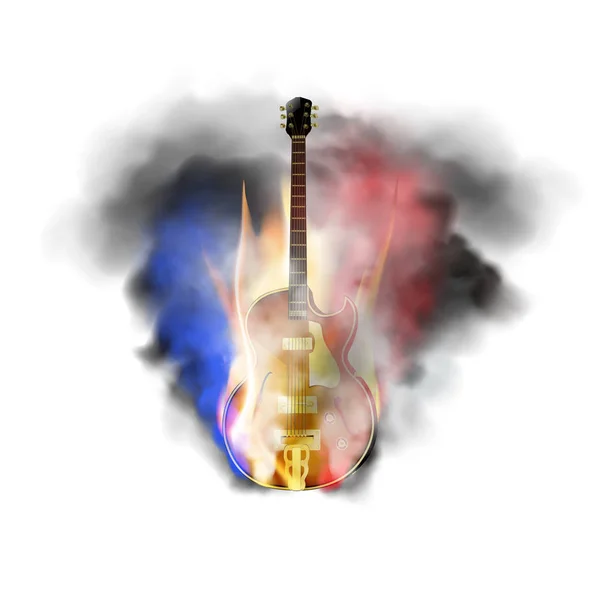 Джазовая гитара в дыму и огне — стоковый вектор