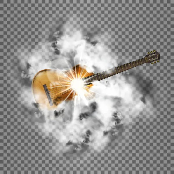 Lumineux, fumée et guitare brillance transparente — Image vectorielle