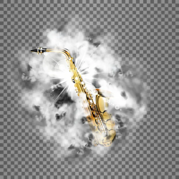 Lumineux, fumée et saxophone brillance transparente — Image vectorielle