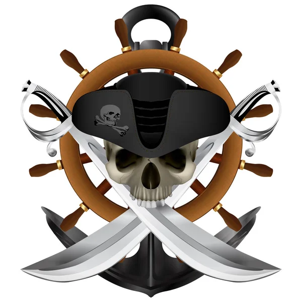 Jolly Roger Pirate steering wheel and anchor — Stock Vector