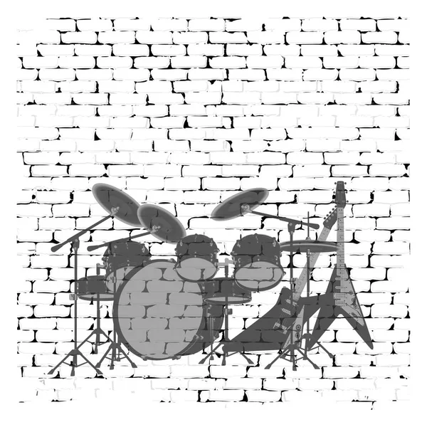 Graffiti hard rock musique sur un vieux mur de briques uno — Image vectorielle