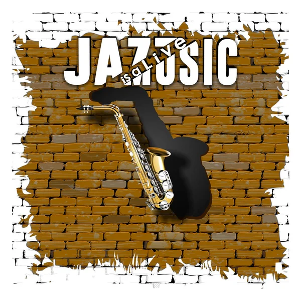 Sax jazz is a live music on an old brick wall — Stock Vector