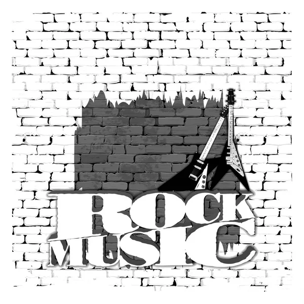 Musique rock sur un vieux mur de briques blanches — Image vectorielle