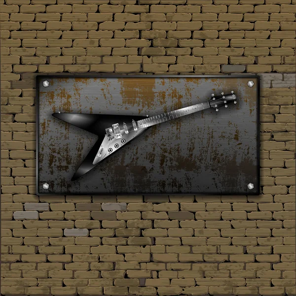 Vieja pared de ladrillo oxidado hoja de metal Guitarra de rock eléctrico — Vector de stock