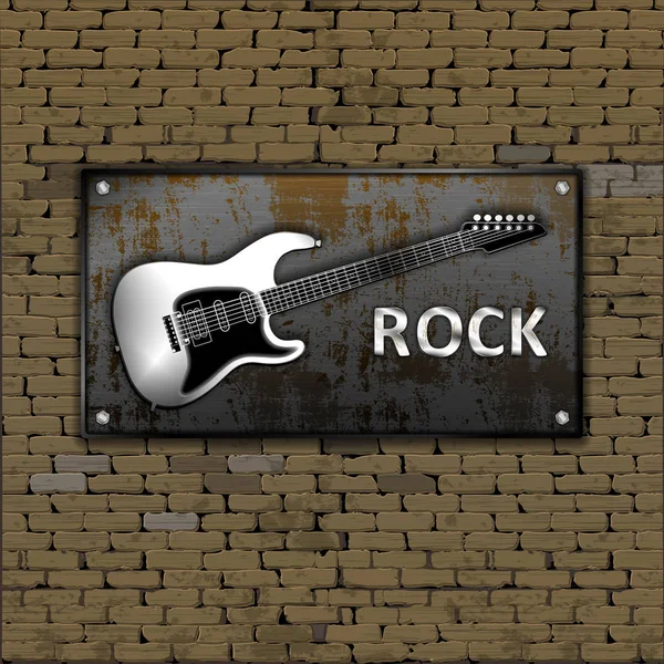 Vieja pared de ladrillo oxidado chapa de hierro guitarra rock — Vector de stock