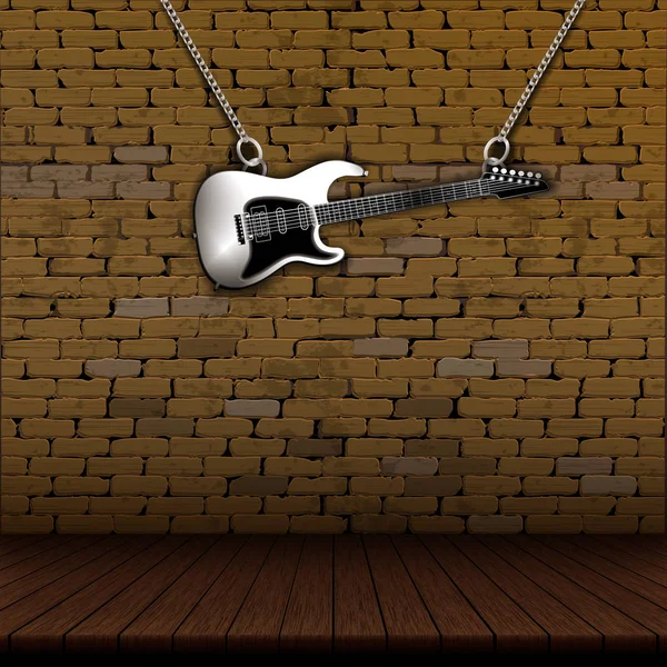 Old brick wall and wooden floor and iron guitar — Stock Vector