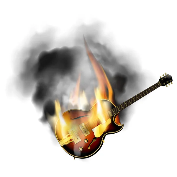 Chitarra jazz nel fuoco e fumo — Vettoriale Stock