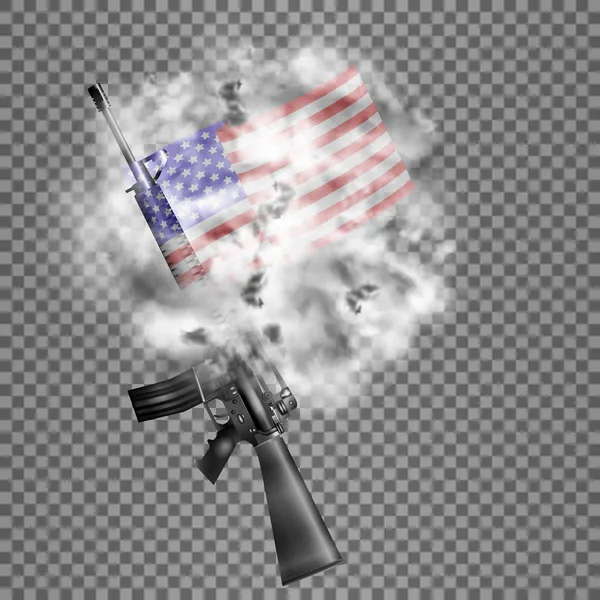 Rifle Americano M16 Bandera de Estados Unidos en humo — Vector de stock