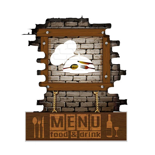 Quadro de parede de tijolo de menu placas de madeira — Vetor de Stock