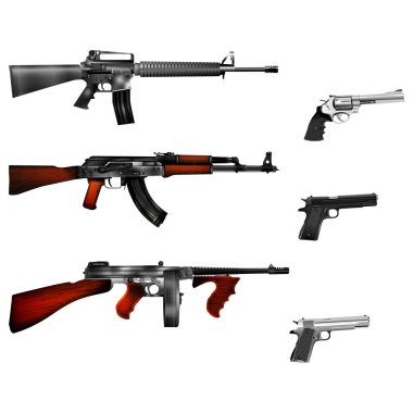automatic weapons, pistol and revolver clipart