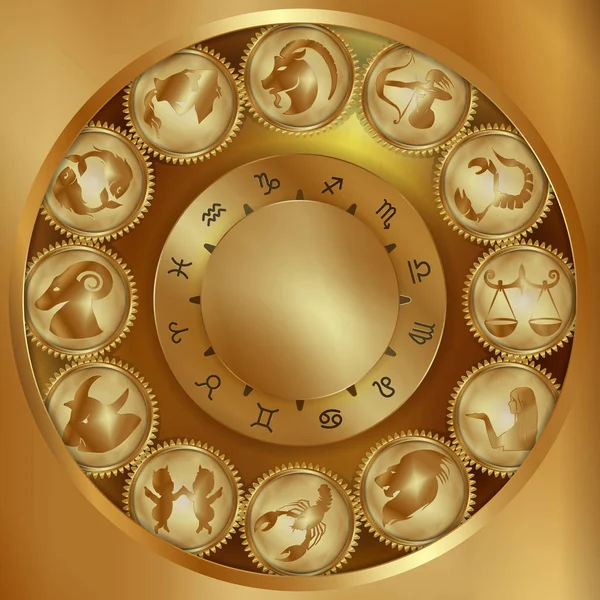 Signes du zodiaque sur les engrenages — Image vectorielle
