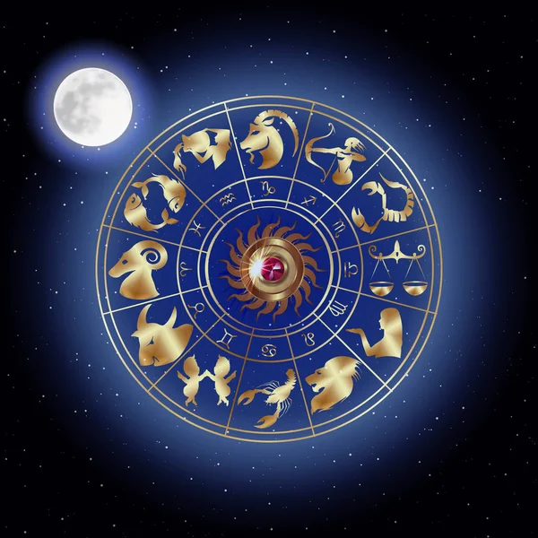 Signos do zodíaco ao redor no espaço sideral — Vetor de Stock