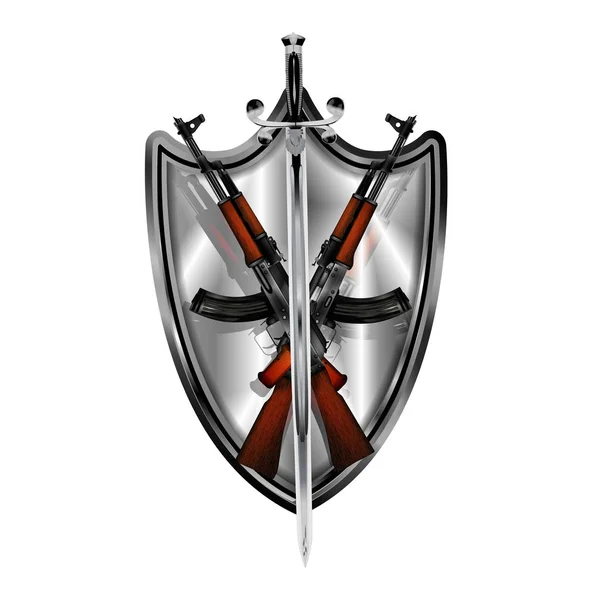 Metralhadora espada e espelho escudo — Vetor de Stock