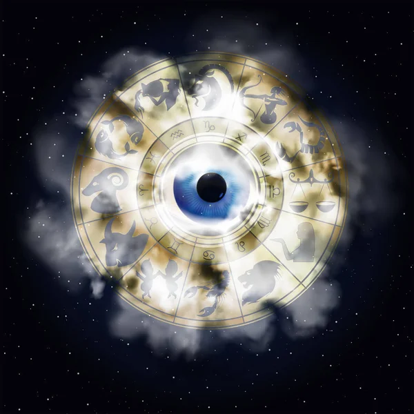 Zodiac σημάδια στο χώρο με το μάτι — Διανυσματικό Αρχείο