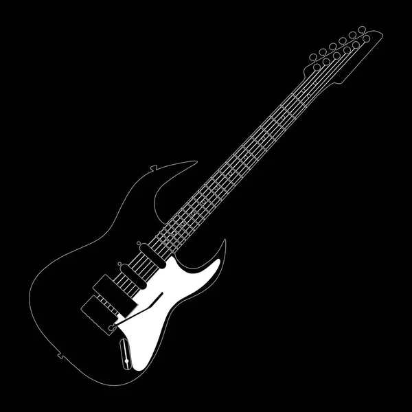 Kontur der E-Gitarre auf schwarz — Stockvektor