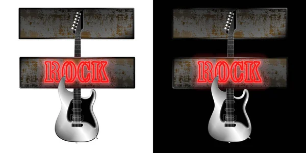 Metallgitarre Neon-Schriftzug Rock — Stockvektor