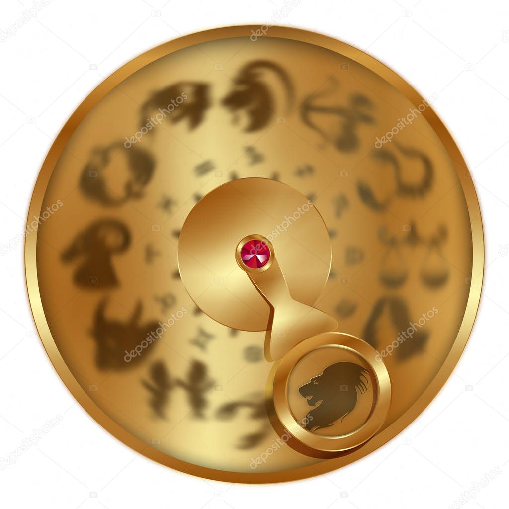 Leo Zodiac on a golden disk