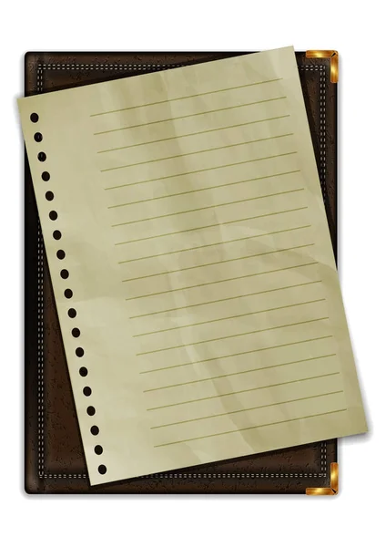 Bloc-notes en cuir avec une feuille de papier — Image vectorielle