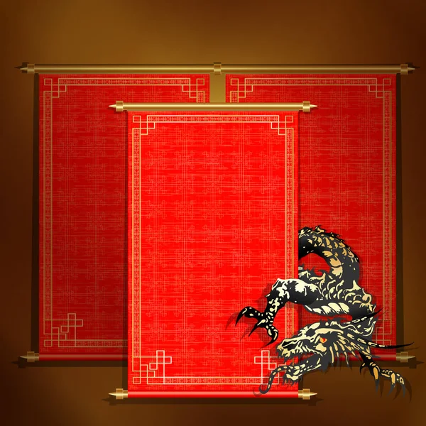 Röd bläddra med asiatisk dragon — Stock vektor