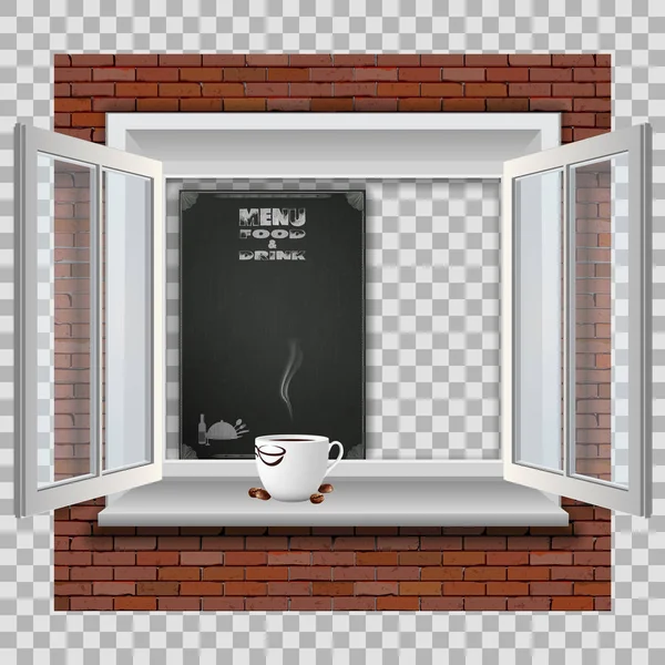 Ventana del menú del restaurante en la pared — Vector de stock