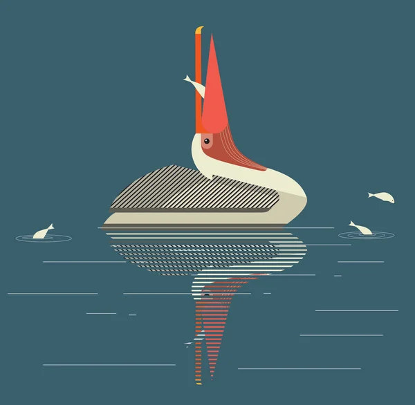 Capturas de pescado pelícano — Vector de stock