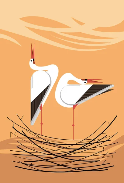 Chant d'amour des cigognes dans le nid — Image vectorielle
