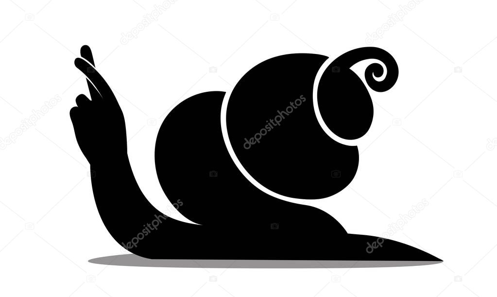 Silhouette of a snail on white background