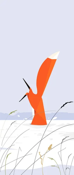 フォックスは マウスを追求して雪のドリフトに飛び込む — ストックベクタ